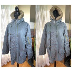 Vintage 1970s Sears Men's parka, grey hooded sportswear winter jacket, XL